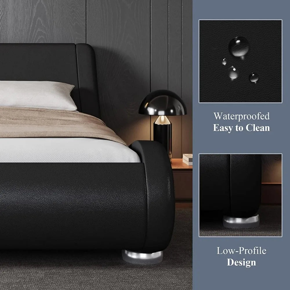 Low Profile Queen Size Bed Frame with Ergonomic & Adjustable Headboard