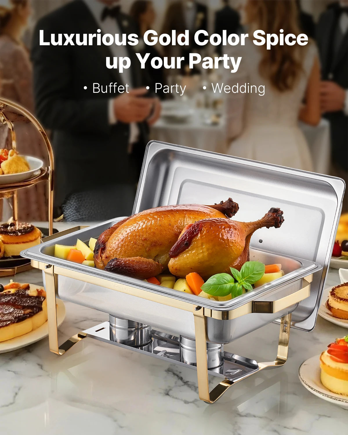 Stainless Steel Chafer Set with 2 Full Size and 4 Half Size Pans