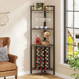 Corner Wine Rack with Glass Holder and Storage Shelves