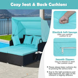 Retractable Canopy Rattan Daybed with Cushions