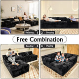 Black Corduroy L-Shaped Sectional Cloud Sofa