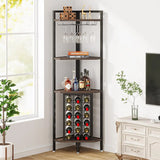 Corner Wine Rack with Glass Holder and Storage Shelves