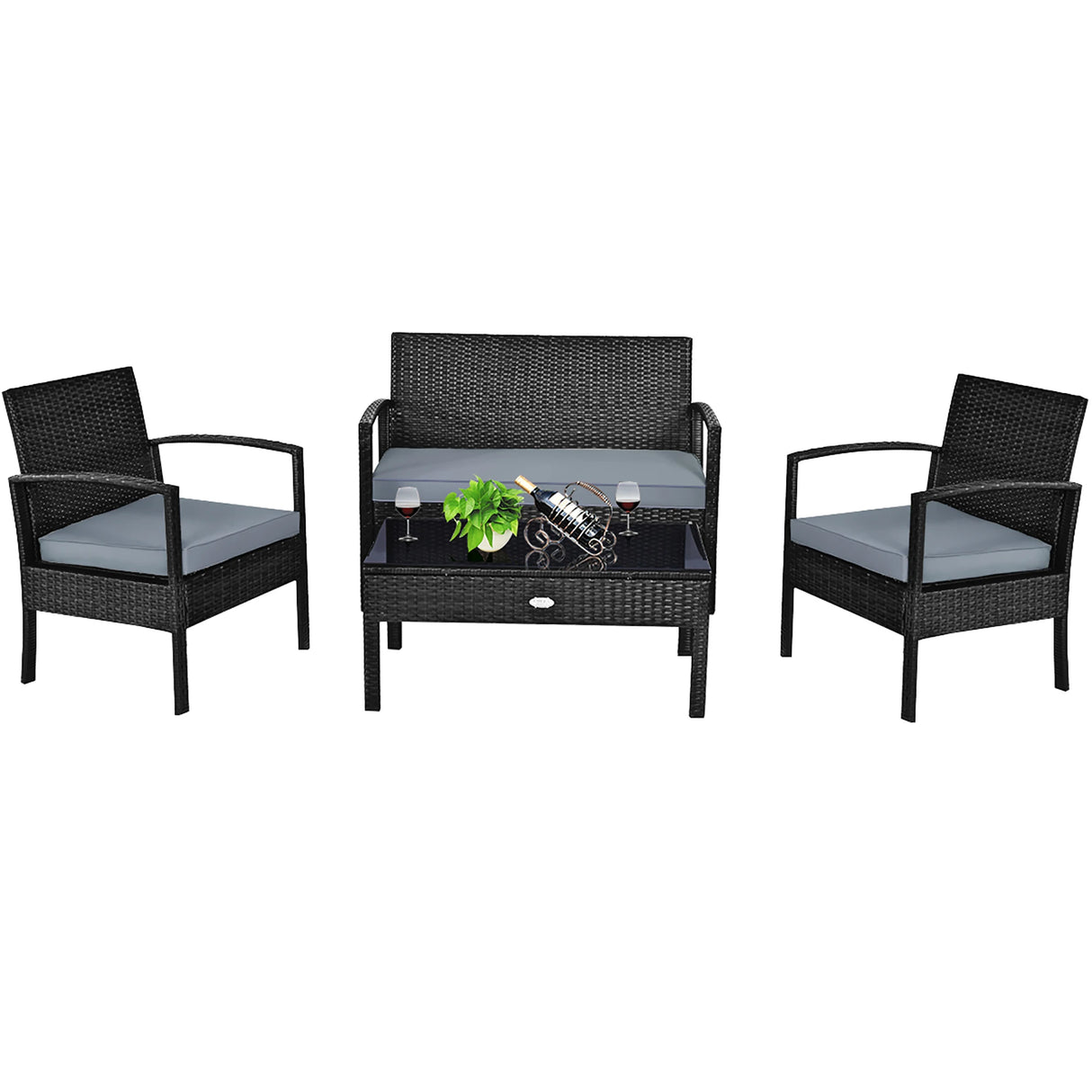 Black 4pcs Outdoor Patio Set with Cushions