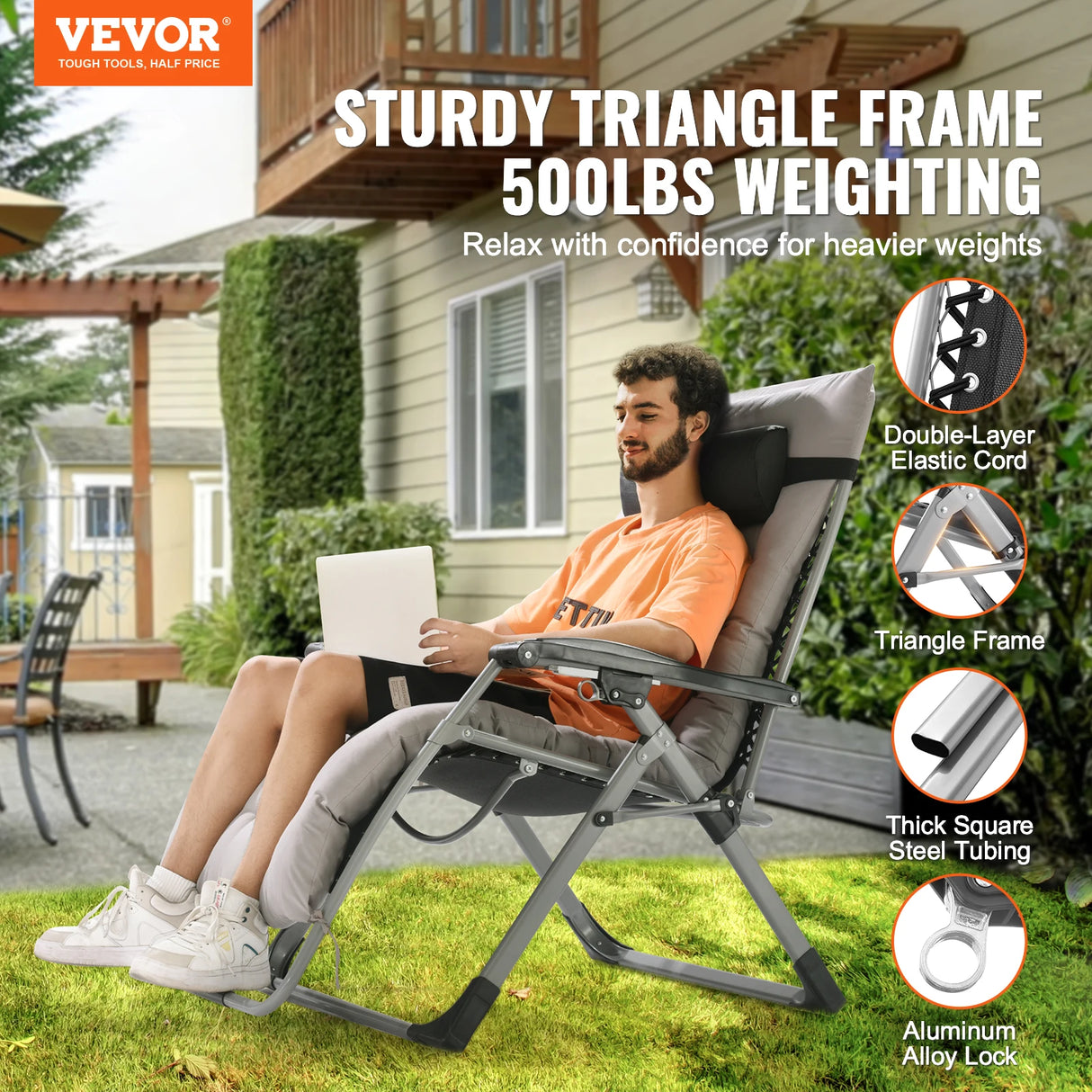 SucceBuy Zero Gravity Chair Zero Gravity Recliner Lounge Chair Adjustable Anti Gravity Chair with Cushion Footrest and Cupholder