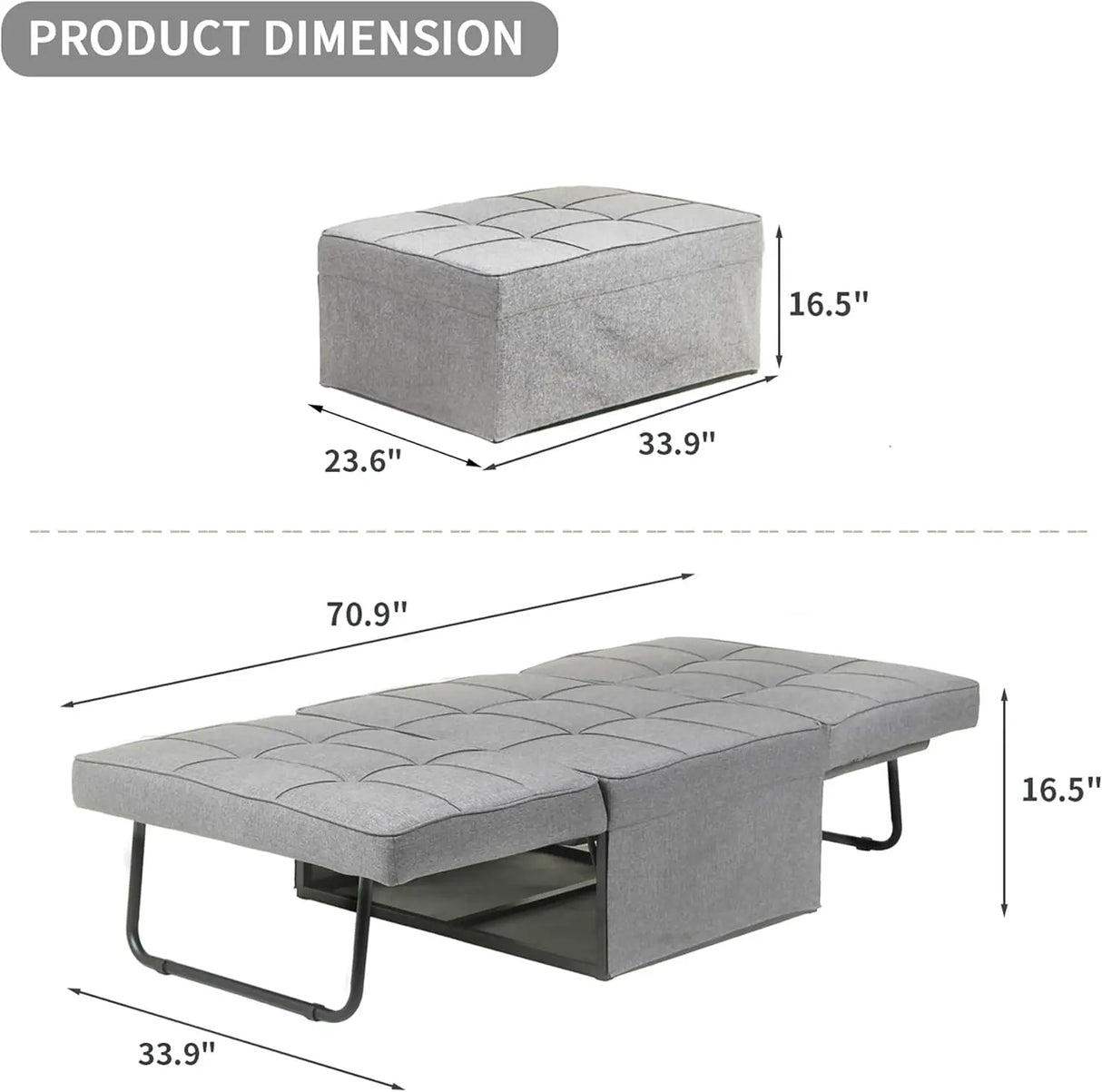 Convertible Sofa Bed,4-in-1 Multi-Functional Futon Chair Bed, Folding & No Installation Sofa Couch with Adjustable Backrest
