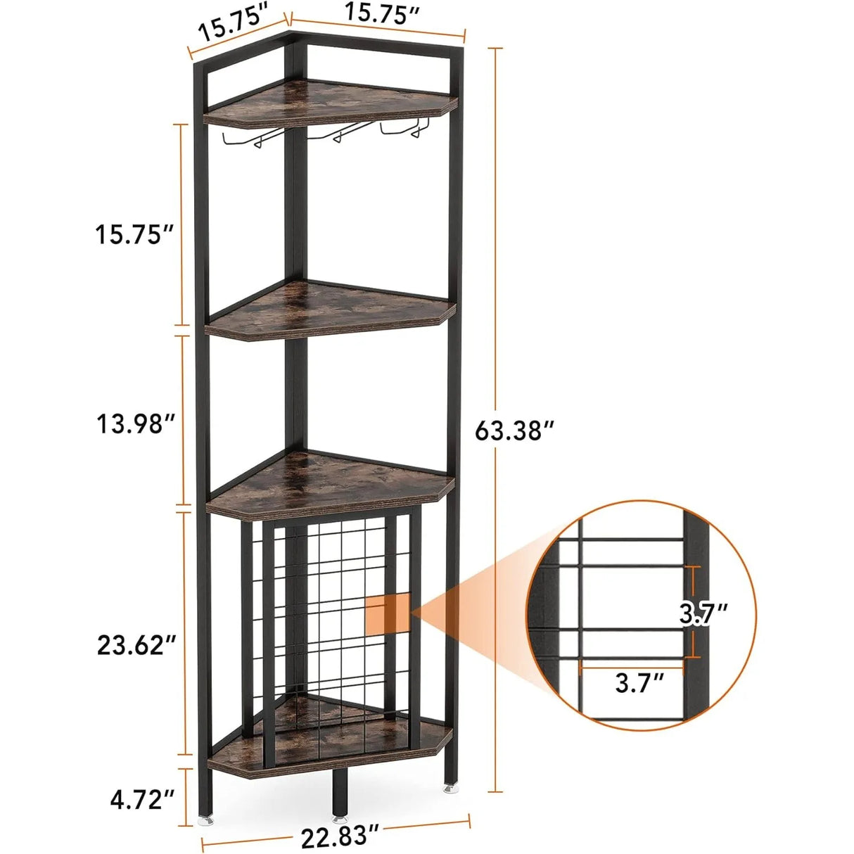 Corner Wine Rack with Glass Holder and Storage Shelves