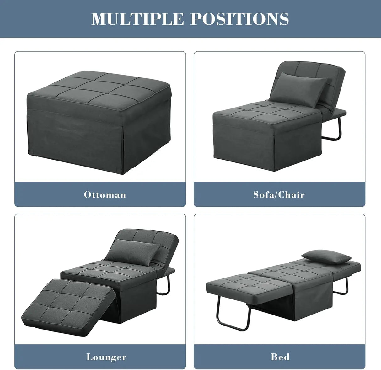Convertible Sofa Bed,4-in-1 Multi-Functional Futon Chair Bed, Folding & No Installation Sofa Couch with Adjustable Backrest