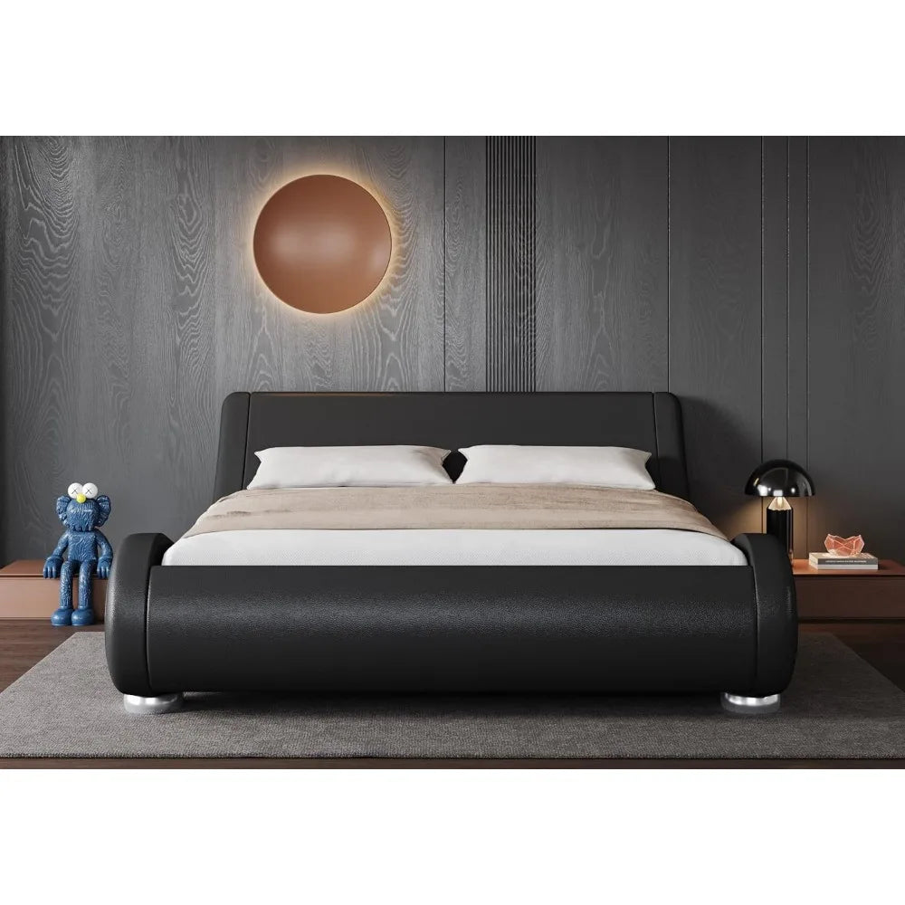 Low Profile Queen Size Bed Frame with Ergonomic & Adjustable Headboard