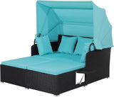 Outdoor Hand-Woven PE Wicker Daybed with Retractable Canopy