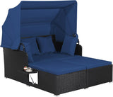 Outdoor Hand-Woven PE Wicker Daybed with Retractable Canopy
