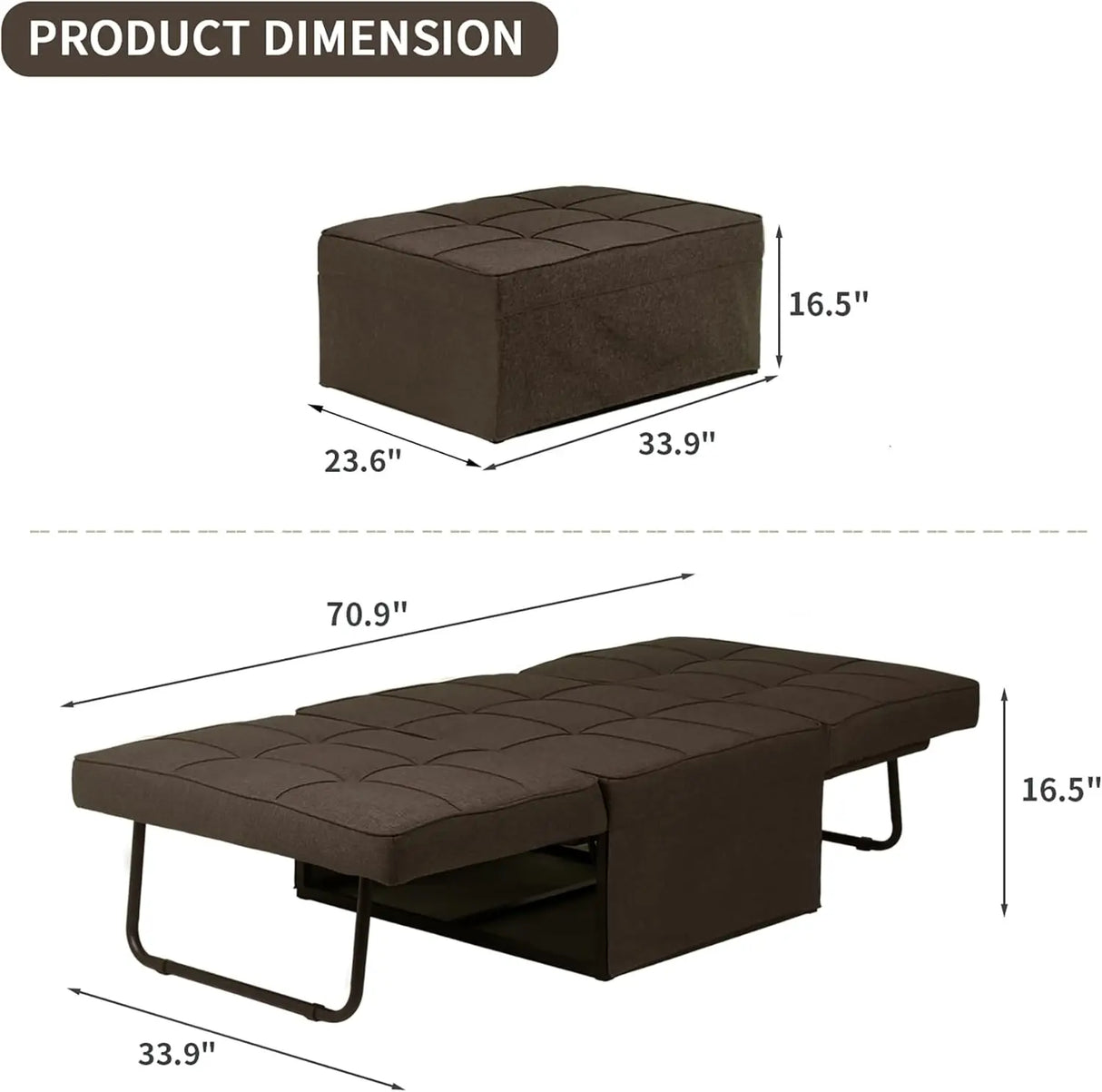 Convertible Sofa Bed,4-in-1 Multi-Functional Futon Chair Bed, Folding & No Installation Sofa Couch with Adjustable Backrest
