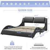 Queen Size Bed Frame with Led Lights and Charging Ports Modern Faux Leather Upholstered