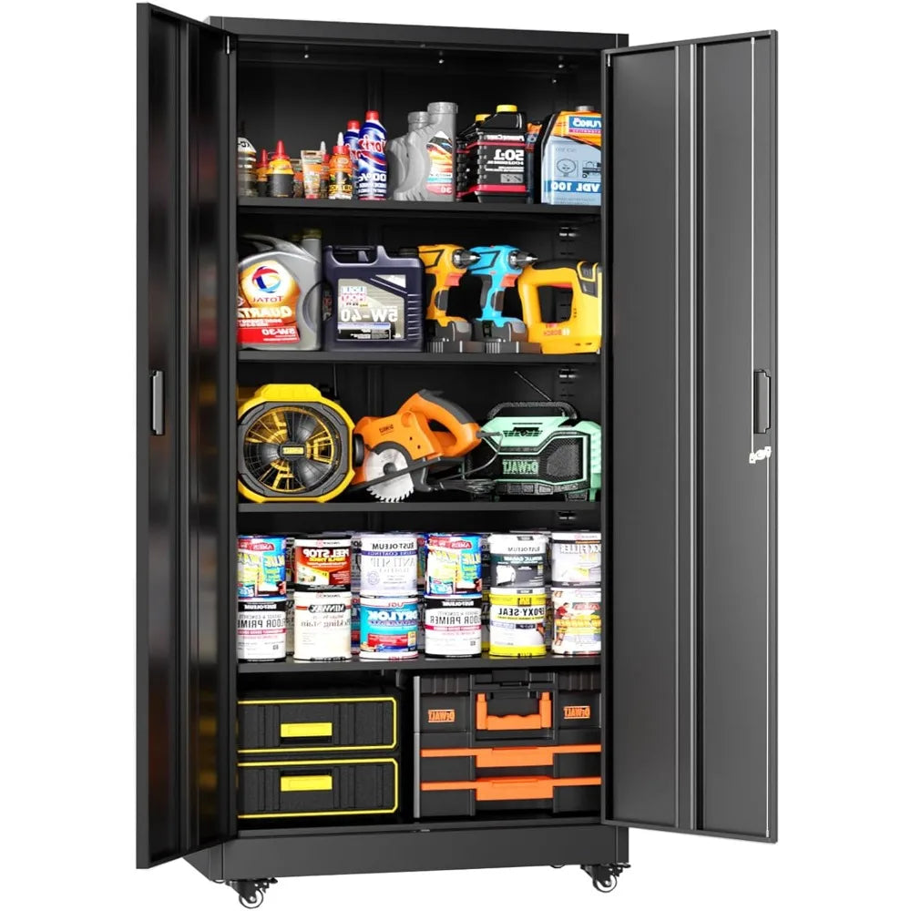 Lockable Metal Storage Cabinet with Wheels