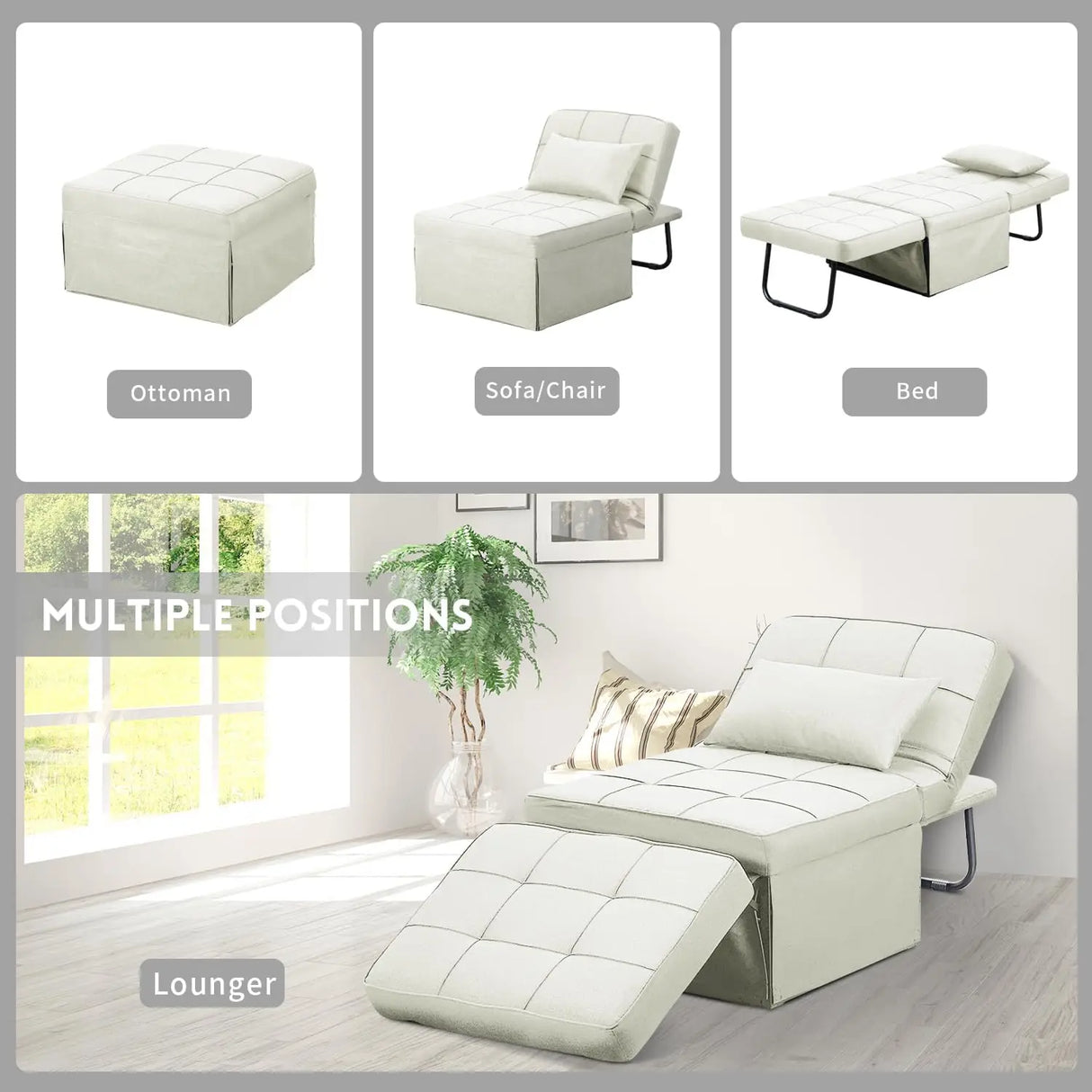 Convertible Sofa Bed,4-in-1 Multi-Functional Futon Chair Bed, Folding & No Installation Sofa Couch with Adjustable Backrest