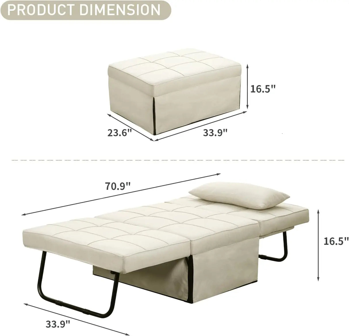 Convertible Sofa Bed,4-in-1 Multi-Functional Futon Chair Bed, Folding & No Installation Sofa Couch with Adjustable Backrest