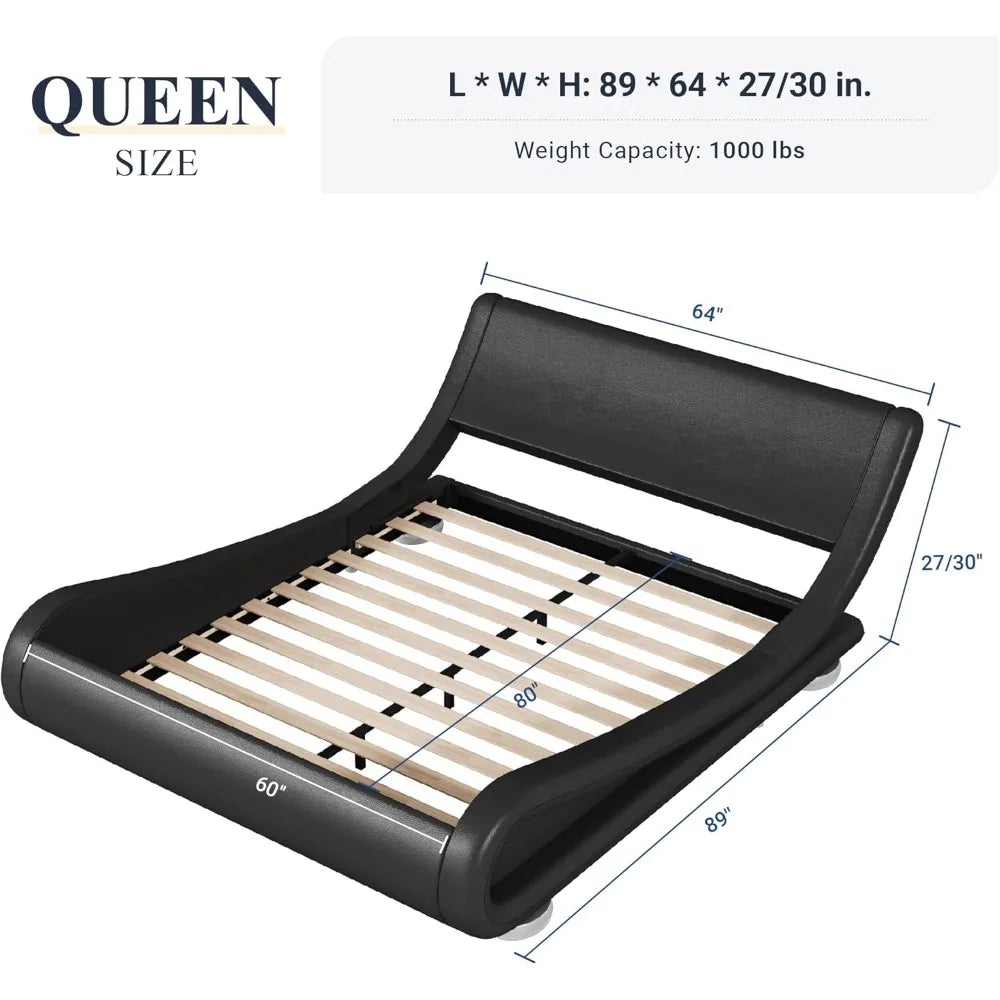 Low Profile Queen Size Bed Frame with Ergonomic & Adjustable Headboard