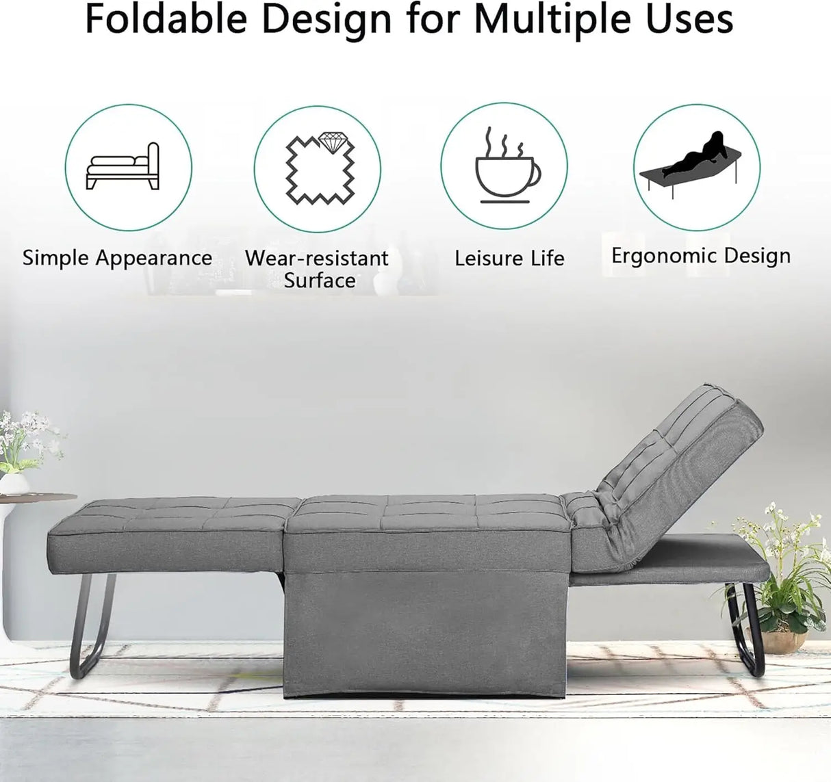 Convertible Sofa Bed,4-in-1 Multi-Functional Futon Chair Bed, Folding & No Installation Sofa Couch with Adjustable Backrest