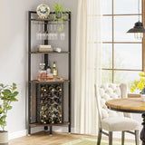 Corner Wine Rack with Glass Holder and Storage Shelves