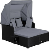 Retractable Canopy Rattan Daybed with Cushions