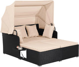 Outdoor Hand-Woven PE Wicker Daybed with Retractable Canopy