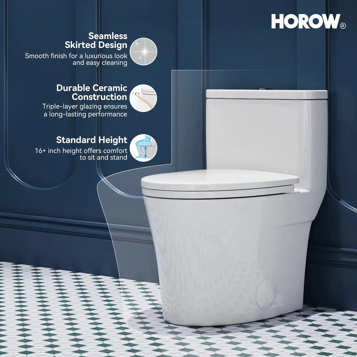 HOROW T0307W Elongated One-Piece Toilet with Dual Flush – Manufacturer Supply
