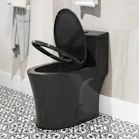 Unique HOROW T0338B Black One-Piece Toilet with Elongated Bowl