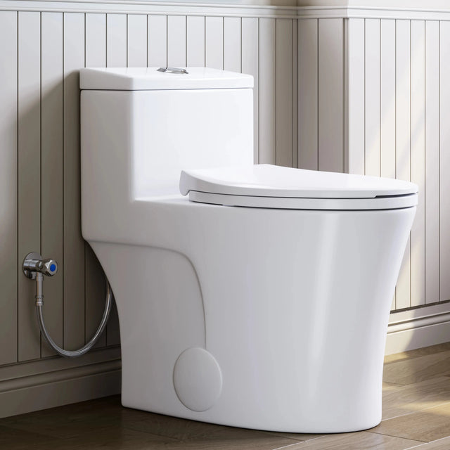 HOROW T0338WM Matte White One-Piece Toilet with Chair Height Seat