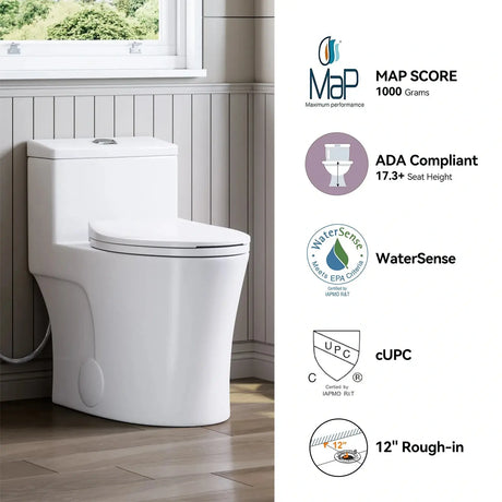 HOROW T0338WM Matte White One-Piece Toilet with Chair Height Seat