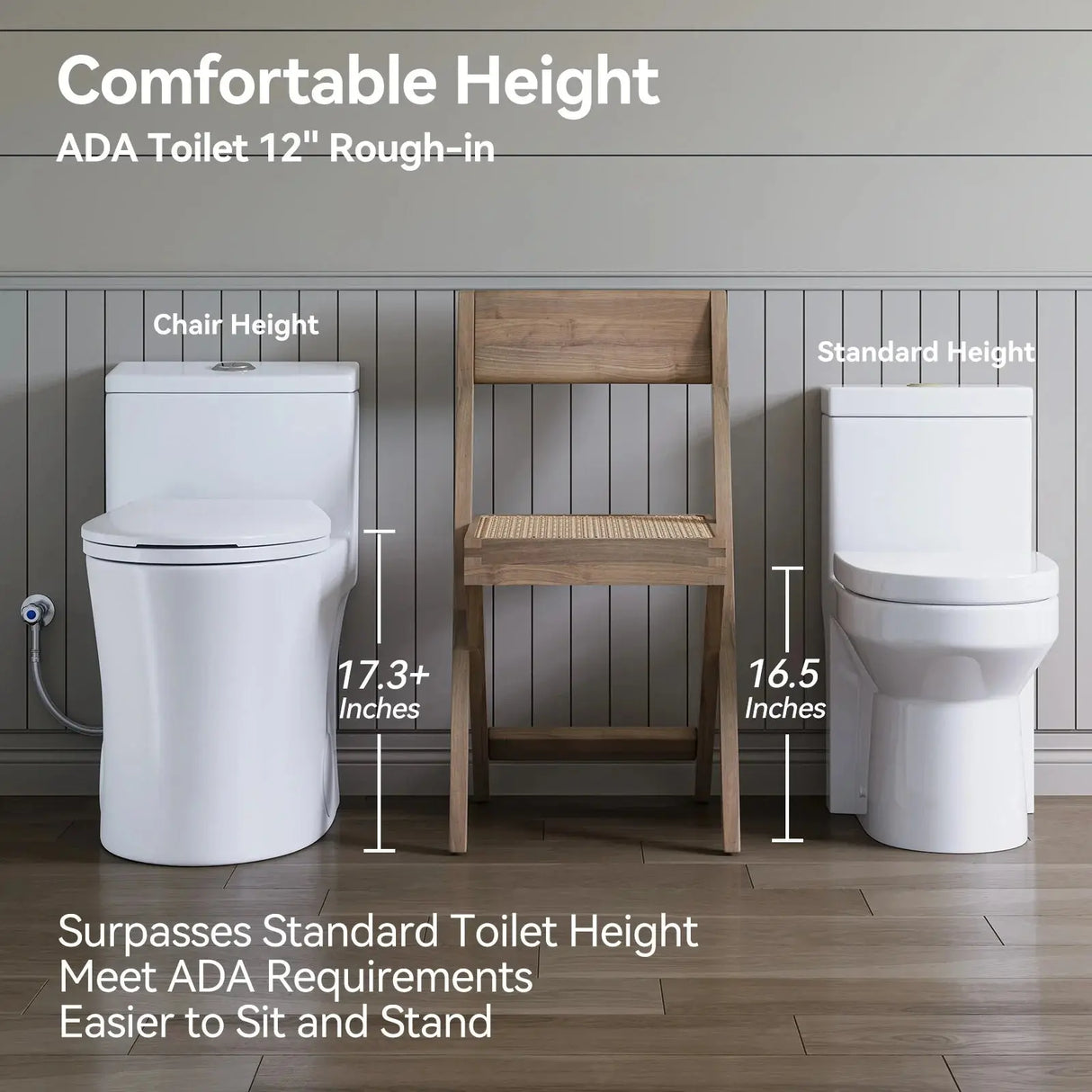 HOROW T0338WM Matte White One-Piece Toilet with Chair Height Seat