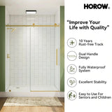 Brushed Gold Shower Door with Sliding Frameless and Glass Model TE6076-SG