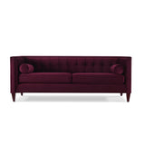 Jack 84" Modern Tuxedo Tufted Sofa, Burgundy Velvet