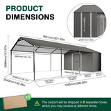12x25 FT Galvanized Steel Carport with Car Shelter & Storage Shed