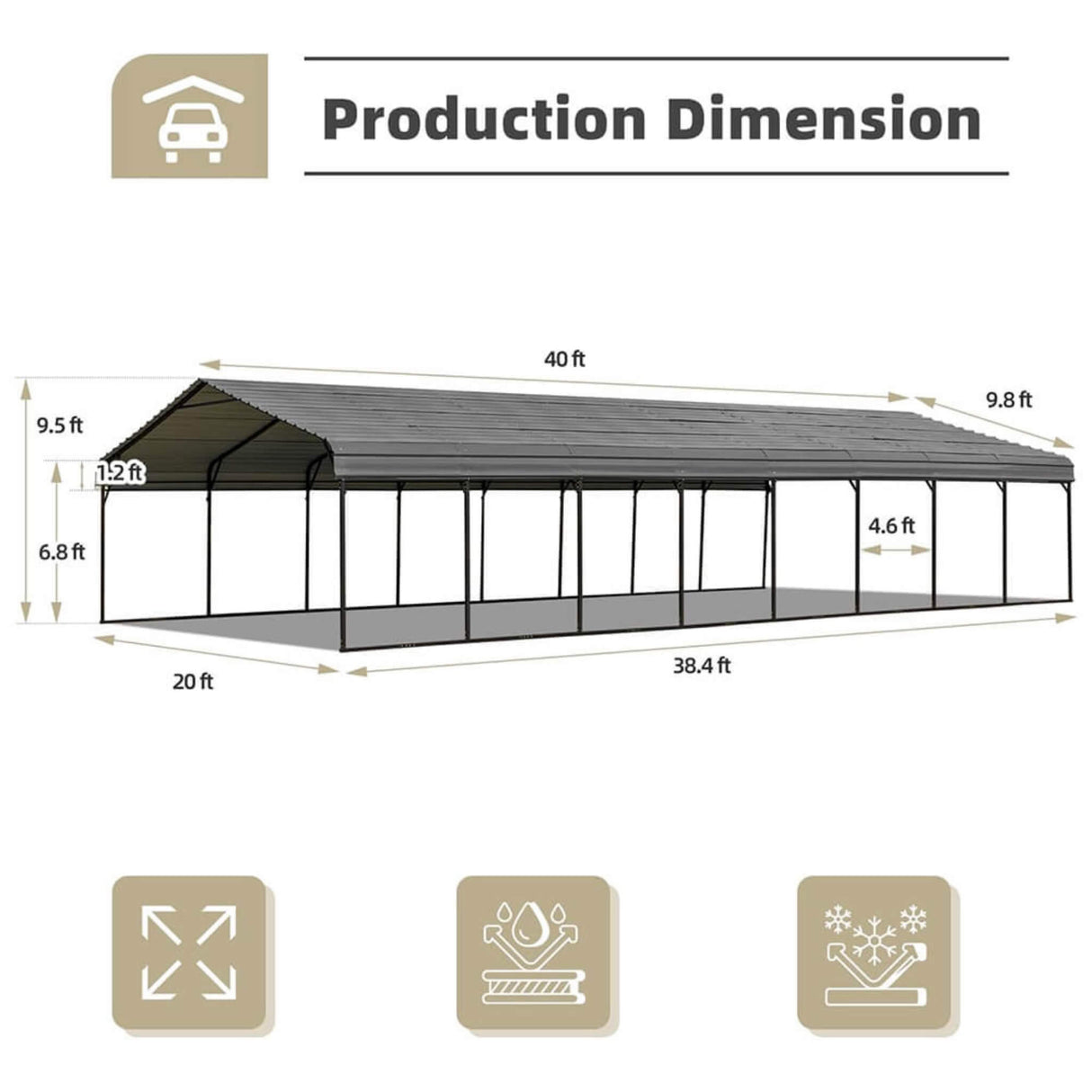 [20X40FT] Alora Extra Large Heavy Duty Four Car Outdoor Metal Carport Canopy For Trucks, Boats And SUVs (SAK29713)
