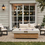 Alora Luxury 48-Inch Outdoor Wood Grain Iron Fire Pit Table With Lava Rocks (SAK37905)