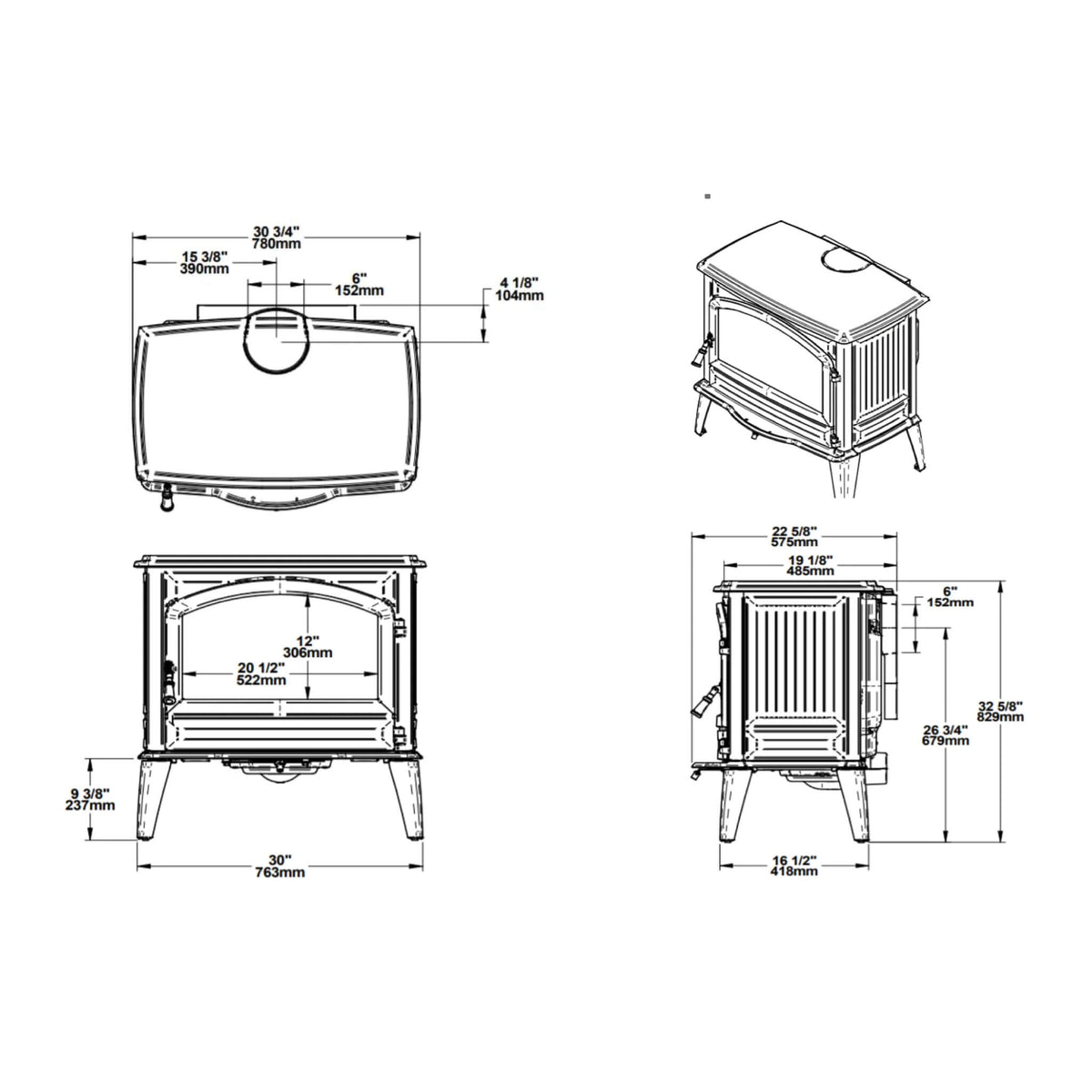 Amantii Lynwood Wood Burning Cast Iron Stove Fireplace [LYNWOOD-W76]