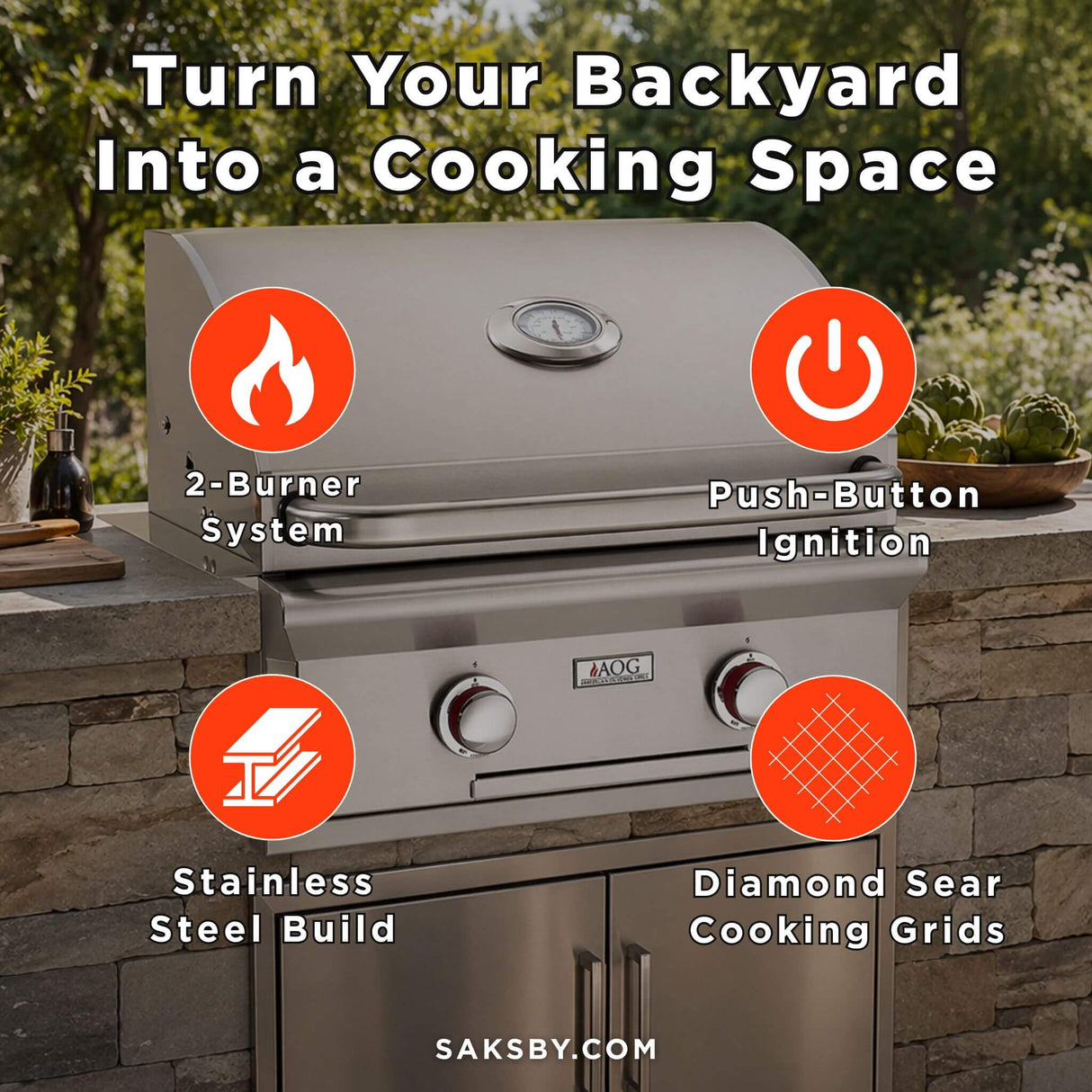 American Outdoor Grill 24NBT-00SP T-Series 2-Burner Built-In Natural Gas Grill, 24" [24NBT-00SP]