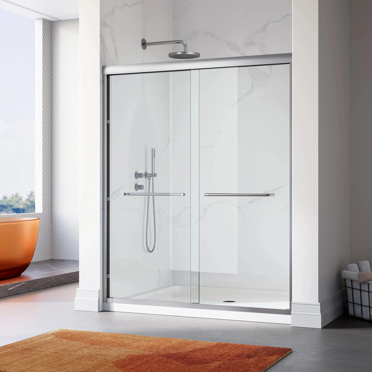 60 Inch Double Sliding Shower Door with Thick Aluminum Frame Model BE6072-BN