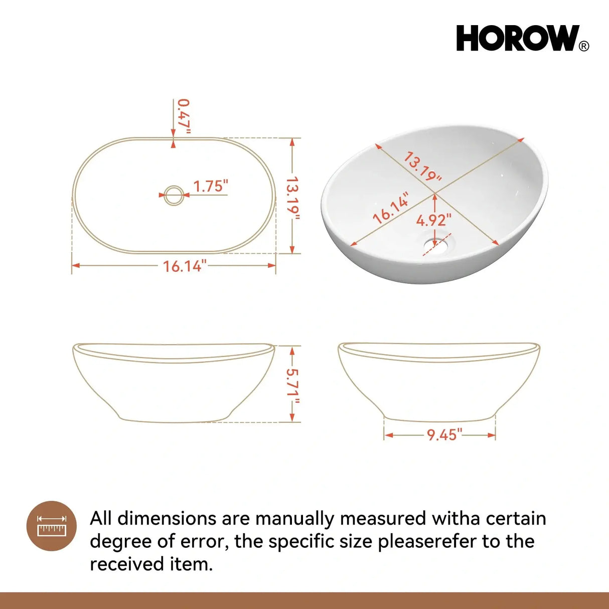 Above Counter Bathroom Sink with Oval Ceramic Model C4034W