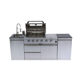 Castelle Flame Aurelia 46-Inch 4-Burner 72K BTU Stainless Steel Outdoor BBQ Kitchen Grill Island With 46-Inch 4-Burner 85K BTU Grill, Rotisserie Kit, And Cabinets (SAK93192)