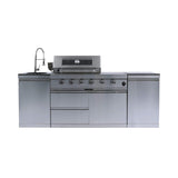 Castelle Flame Aurelia 46-Inch 4-Burner 72K BTU Stainless Steel Outdoor BBQ Kitchen Grill Island With 46-Inch 4-Burner 85K BTU Grill, Rotisserie Kit, And Cabinets (SAK93192)