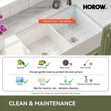 HOROW 33" Double Bowl Ceramic Kitchen Sink with Drainboard F01R-D3320W1-L