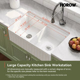 HOROW 33" Double Bowl Ceramic Kitchen Sink with Drainboard F01R-D3320W1-L