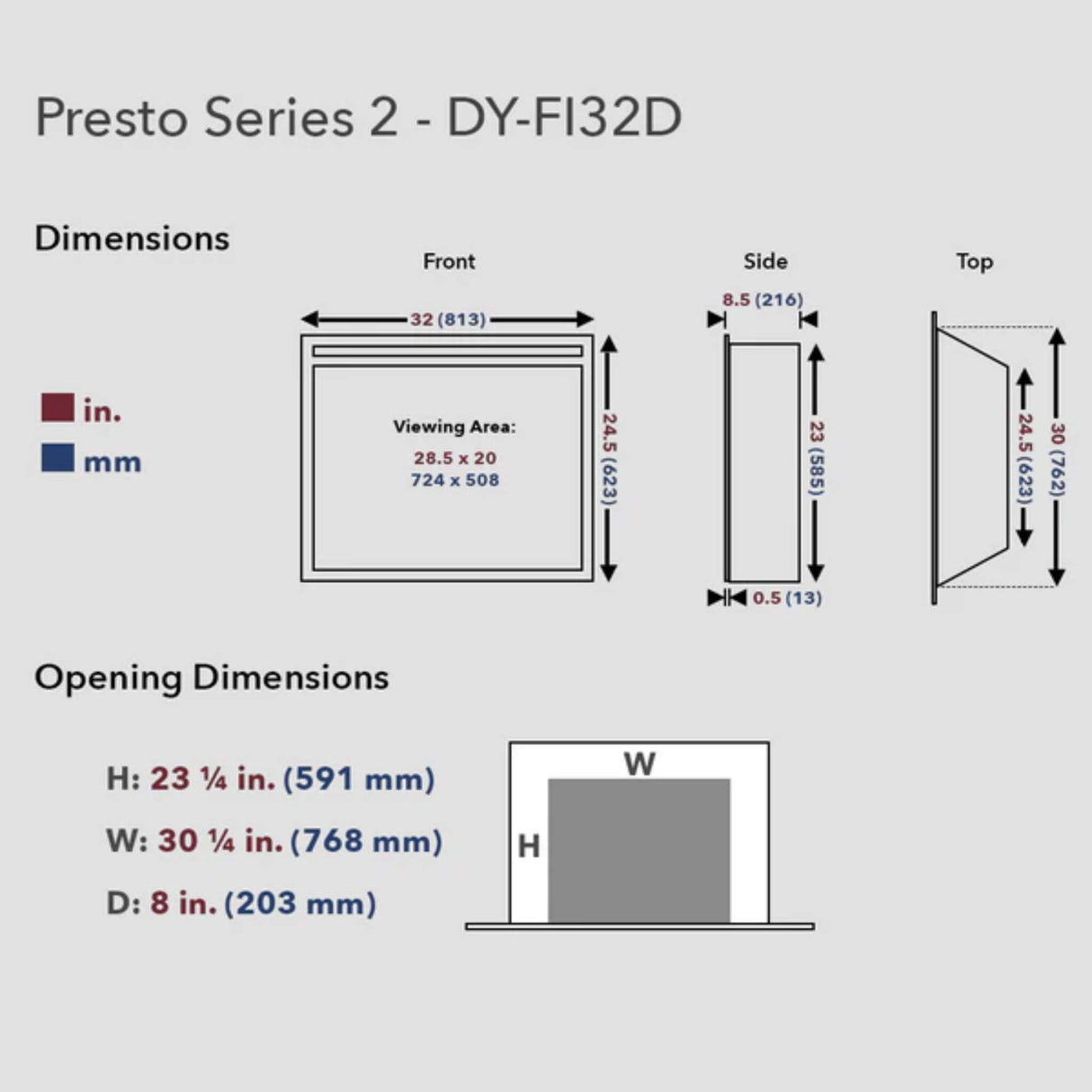 Dynasty Presto 32-Inch Vent Free Electric Firebox Insert With Multifnction Remote Control [DY-FI32D]