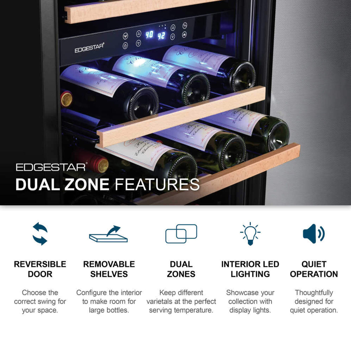 Edgestar Premium 24-Inch 101 Bottle Capacity Built-In Dual Zone Wine Cooler