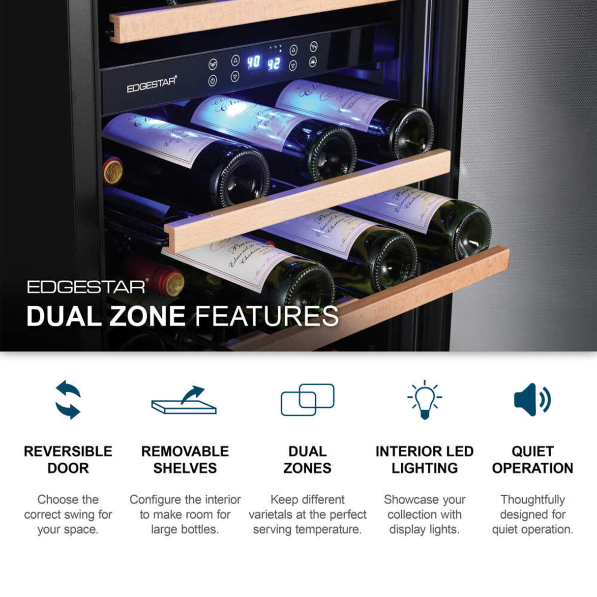 Edgestar 24-Inch 141 Bottle Capacity Freestanding Dual Zone Wine Cooler With Interior Lighting [CWR1552DZ]