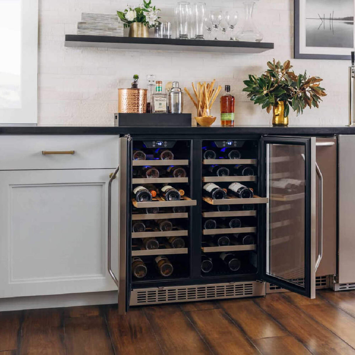 Edgestar 30-Inch Wide 56 Bottle Capacity Built-In French Door Wine Cooler With Door Locks [CWR5631FD]