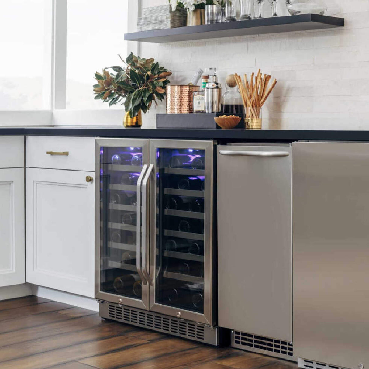 Edgestar 30-Inch Wide 56 Bottle Capacity Built-In French Door Wine Cooler With Door Locks [CWR5631FD]