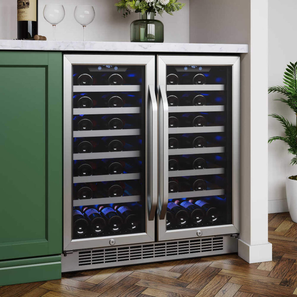 Edgestar 30-Inch Wide 56 Bottle Capacity Built-In French Door Wine Cooler With Door Locks [CWR5631FD]