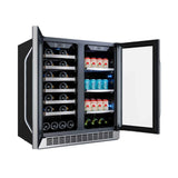 Edgestar 30-Inch Wide 28 Bottle Built In Dual Zone Beverage Center With 86 Can Capacity