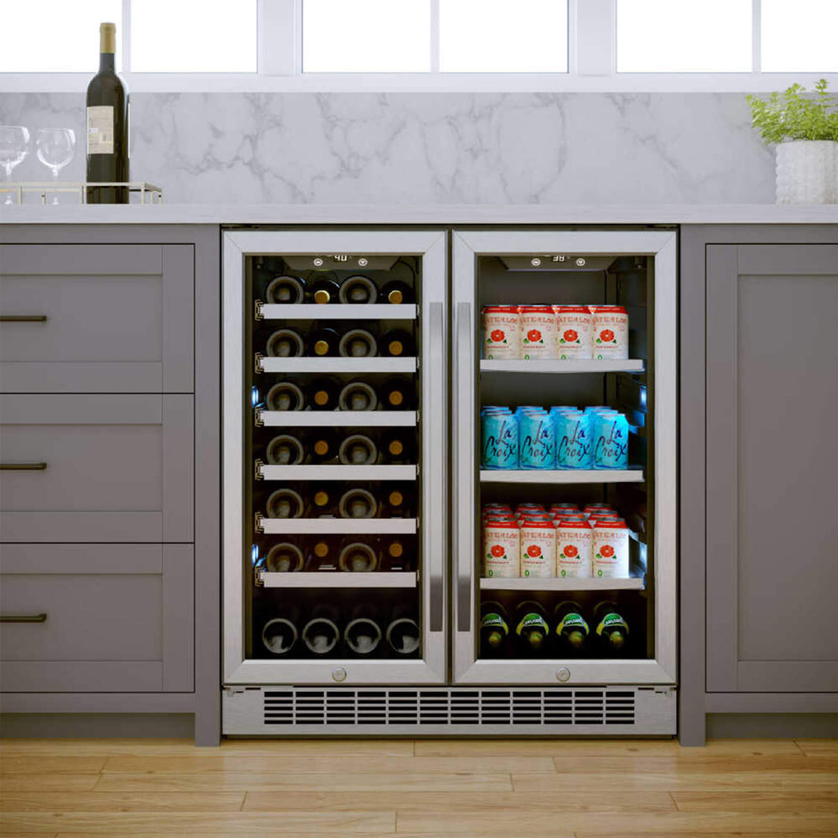 Edgestar 30-Inch Wide 28 Bottle Built In Dual Zone Beverage Center With 86 Can Capacity